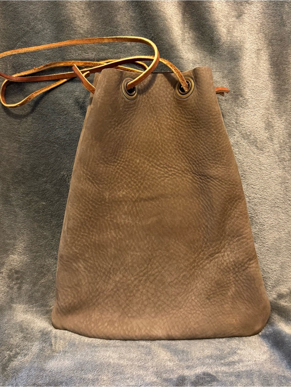 Brown Suede Drawstring Crossbody Bag